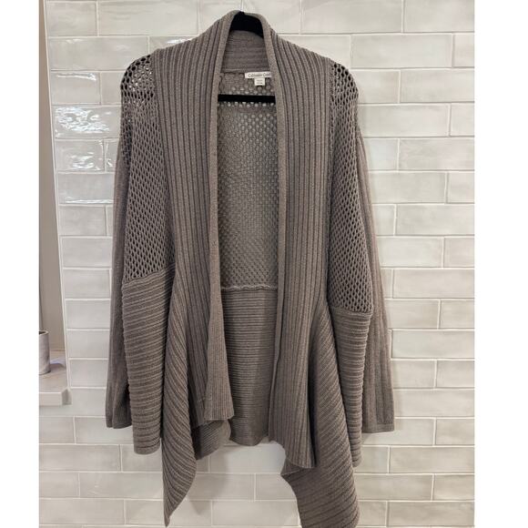 Coldwater Creek Gray Crochet Open Front Cardigan Size XL/18 - Picture 1 of 4